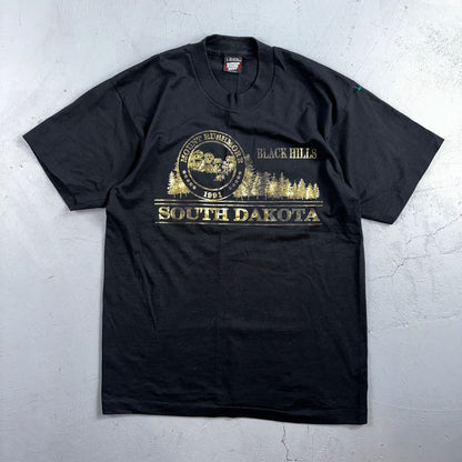 South Dakota Mount Rushmore Graphic 90s VTG T Shirt Black Hills Gold Text USA