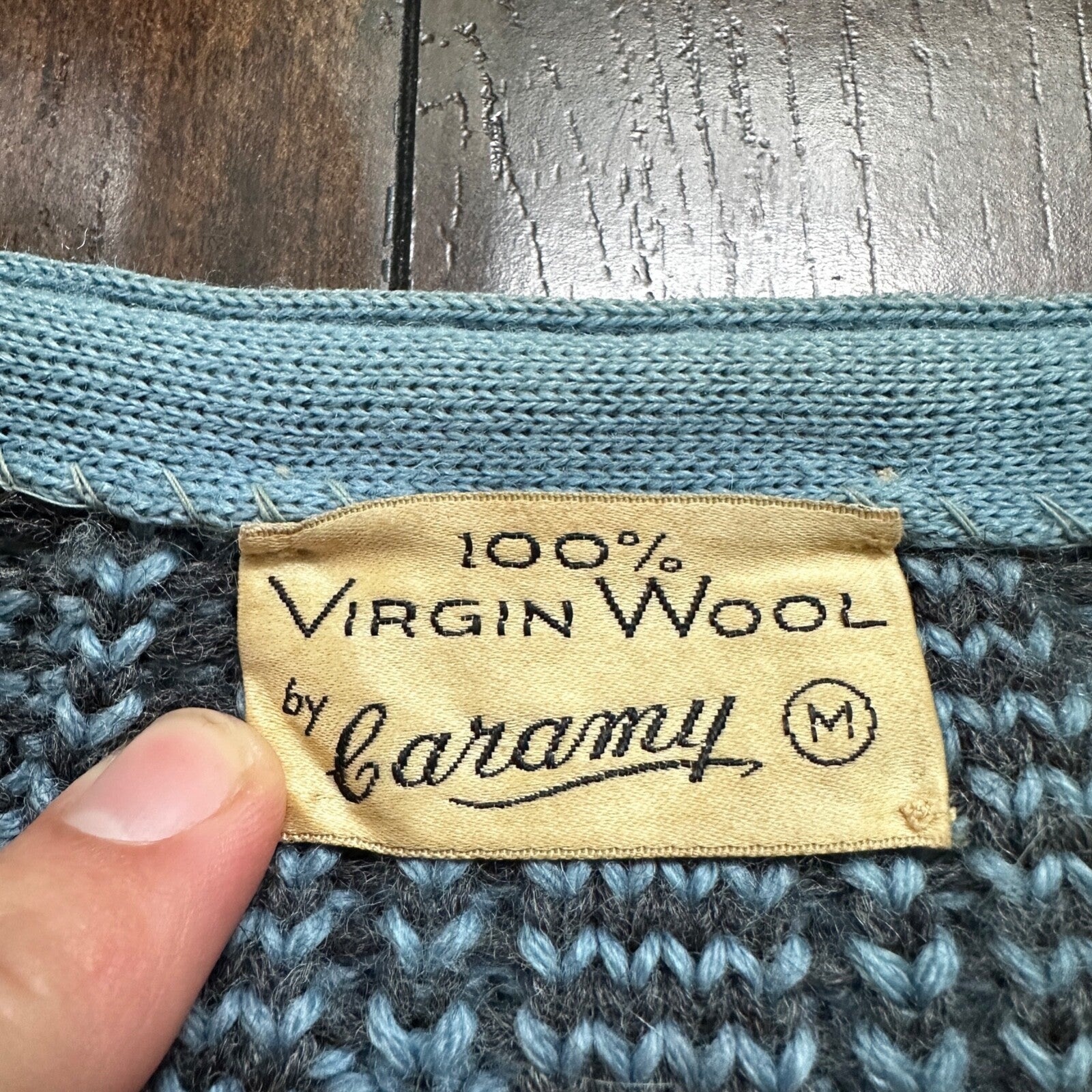 VTG RARE Caramy Cardigan Mens M Blue 1970s Corduroy Wool Button Up Aztec