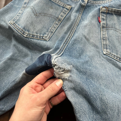 Vintage 80s Levis 505 36x36 USA Blue Jeans 501 Act 33x34 Light Wash