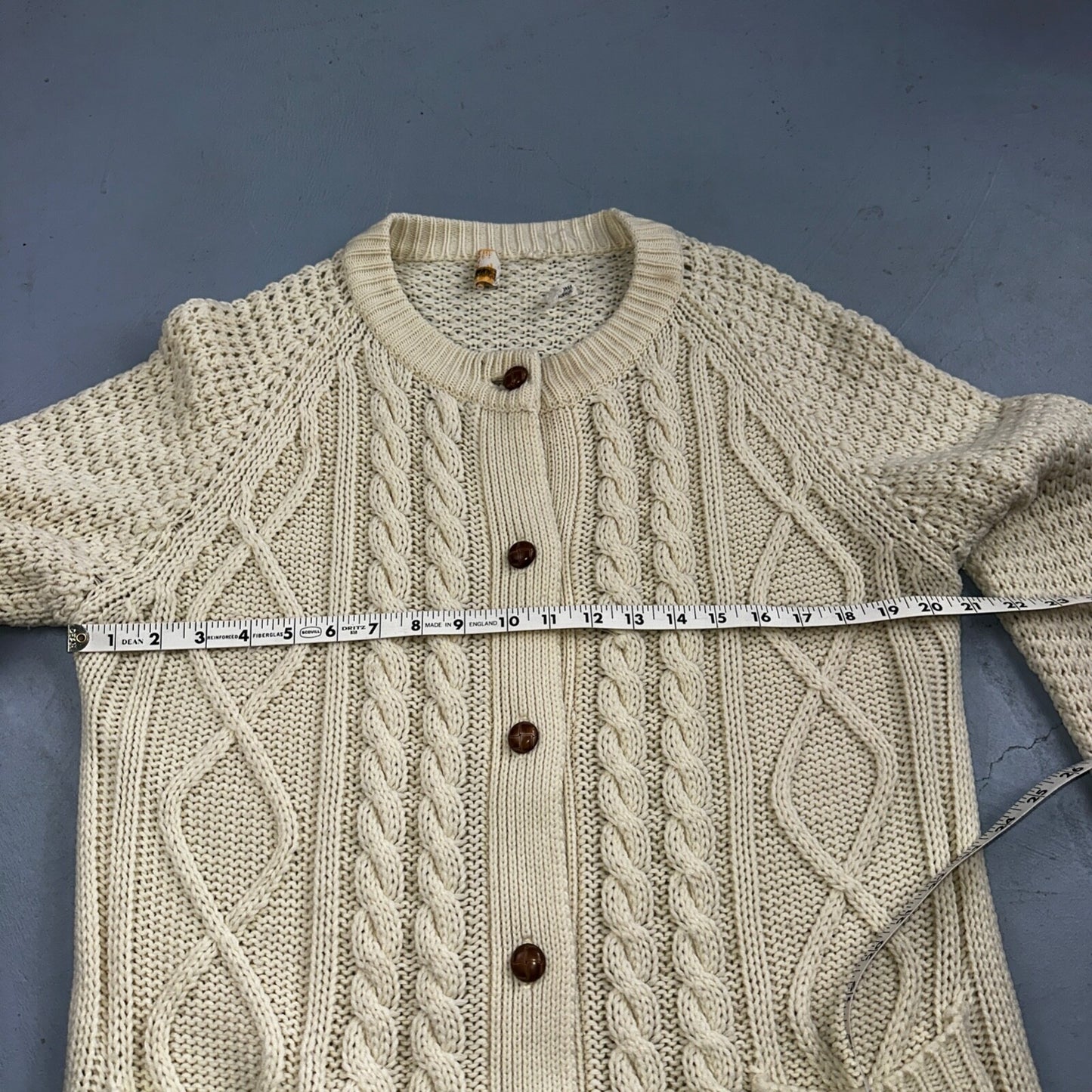 Vintage Hudson Bay Cardigan Acrylic Sweater Ivory Cable Knit Fisherman 80s Korea