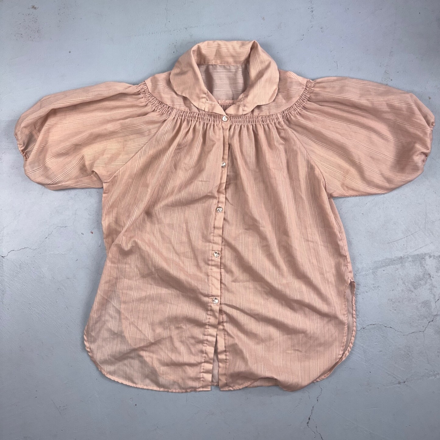 Vintage 70s Womens M Groovy Basic Print Button-Down Shirt 1970s Pink Rockabilly