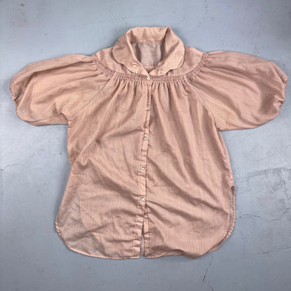 Vintage 70s Womens M Groovy Basic Print Button-Down Shirt 1970s Pink Rockabilly