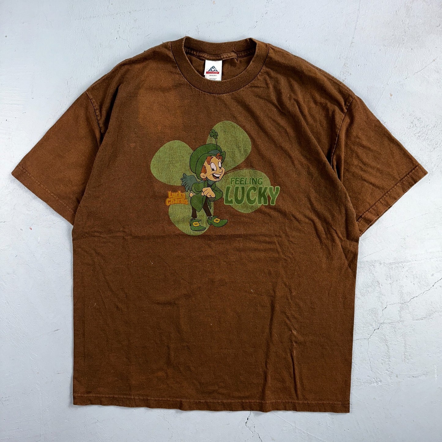Lucky Charms VTG T Shirt Leprechaun Cereal Promo General Mills Rap XL Brown