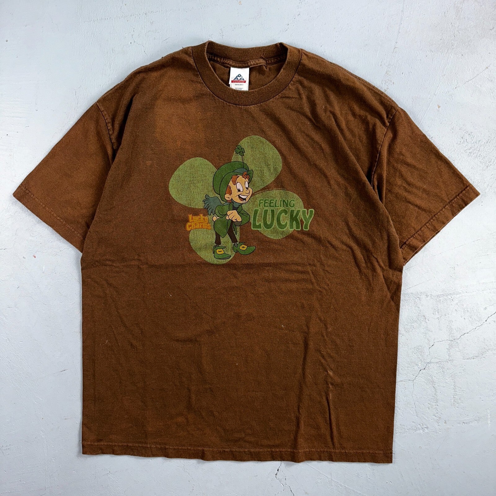 Lucky Charms VTG T Shirt Leprechaun Cereal Promo General Mills Rap XL Brown