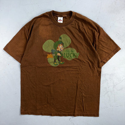 Lucky Charms VTG T Shirt Leprechaun Cereal Promo General Mills Rap XL Brown