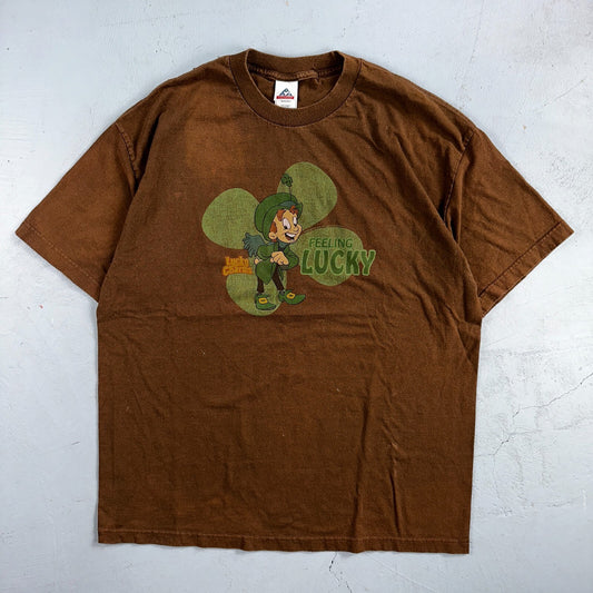 Lucky Charms VTG T Shirt Leprechaun Cereal Promo General Mills Rap XL Brown