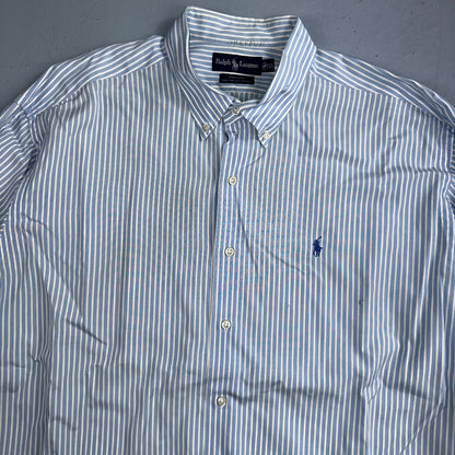 Ralph Lauren Button Down Shirt Mens 2XL Blue White Striped Marlowe Long Sleeve