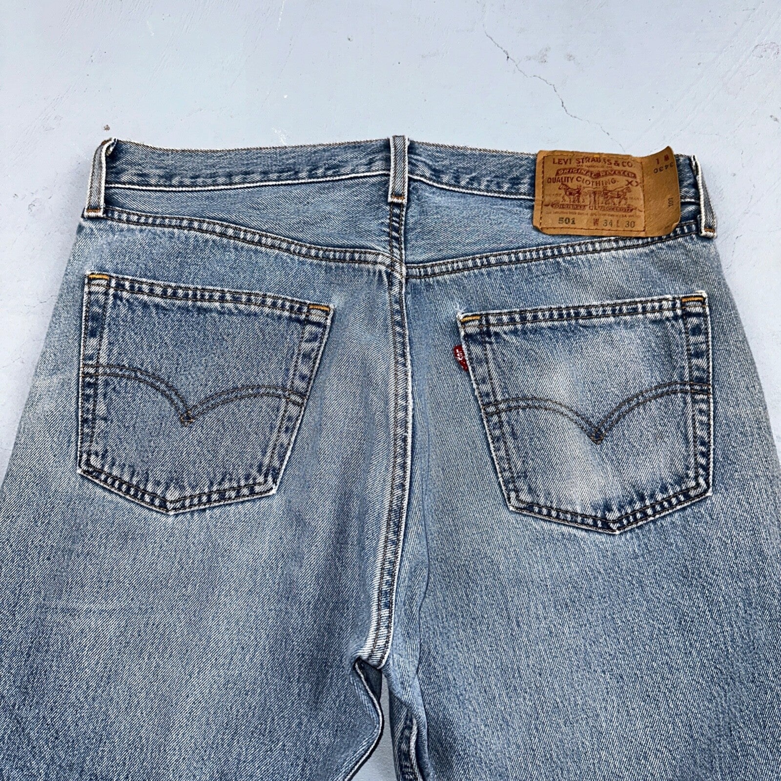 Levis 501 Vintage 90s USA XX Straight Leg Jeans Blue Light Wash 34x30 Act 31x29