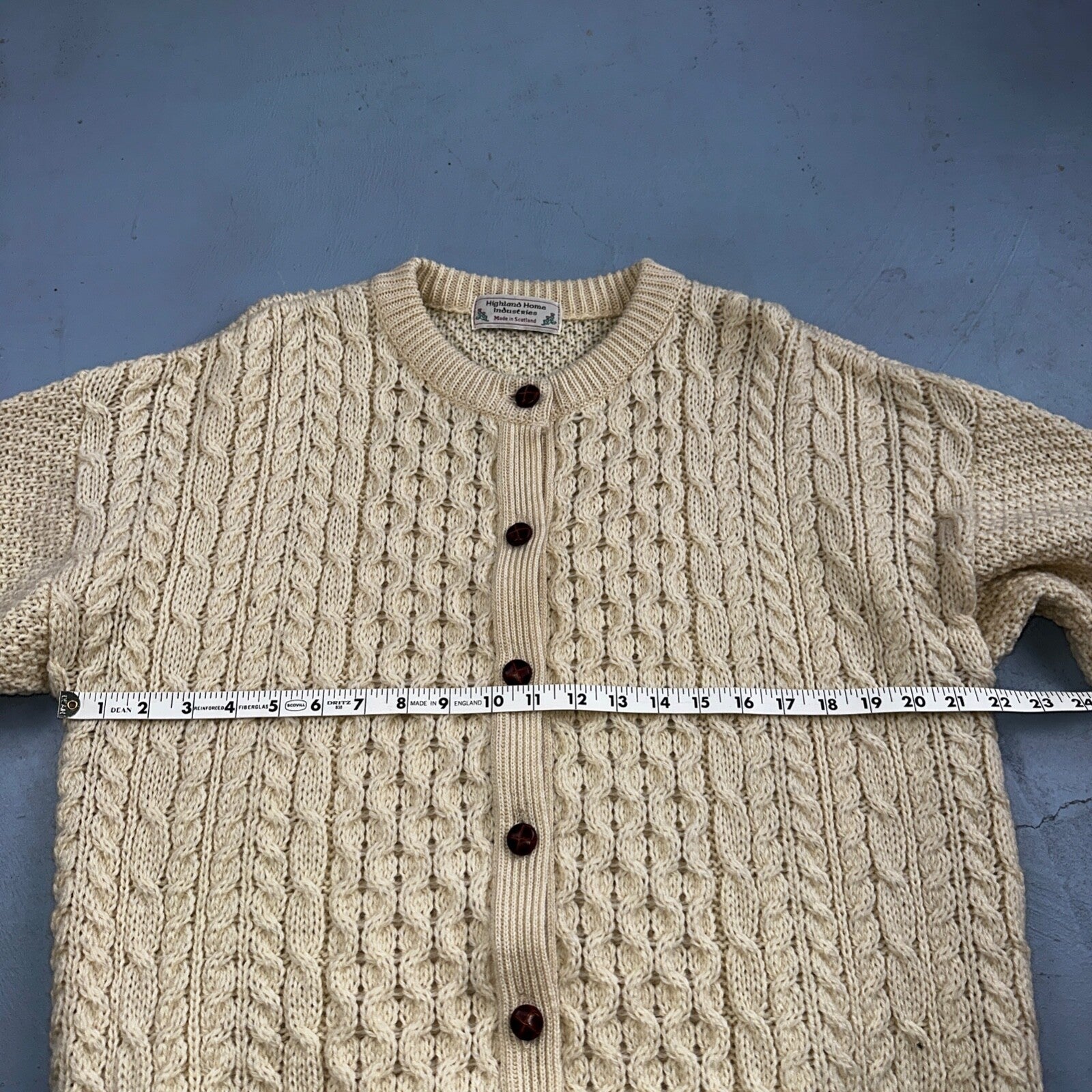 Highland Home Industries Cardigan Sweater VTG 70s Large Cable Knit Scotland Wool