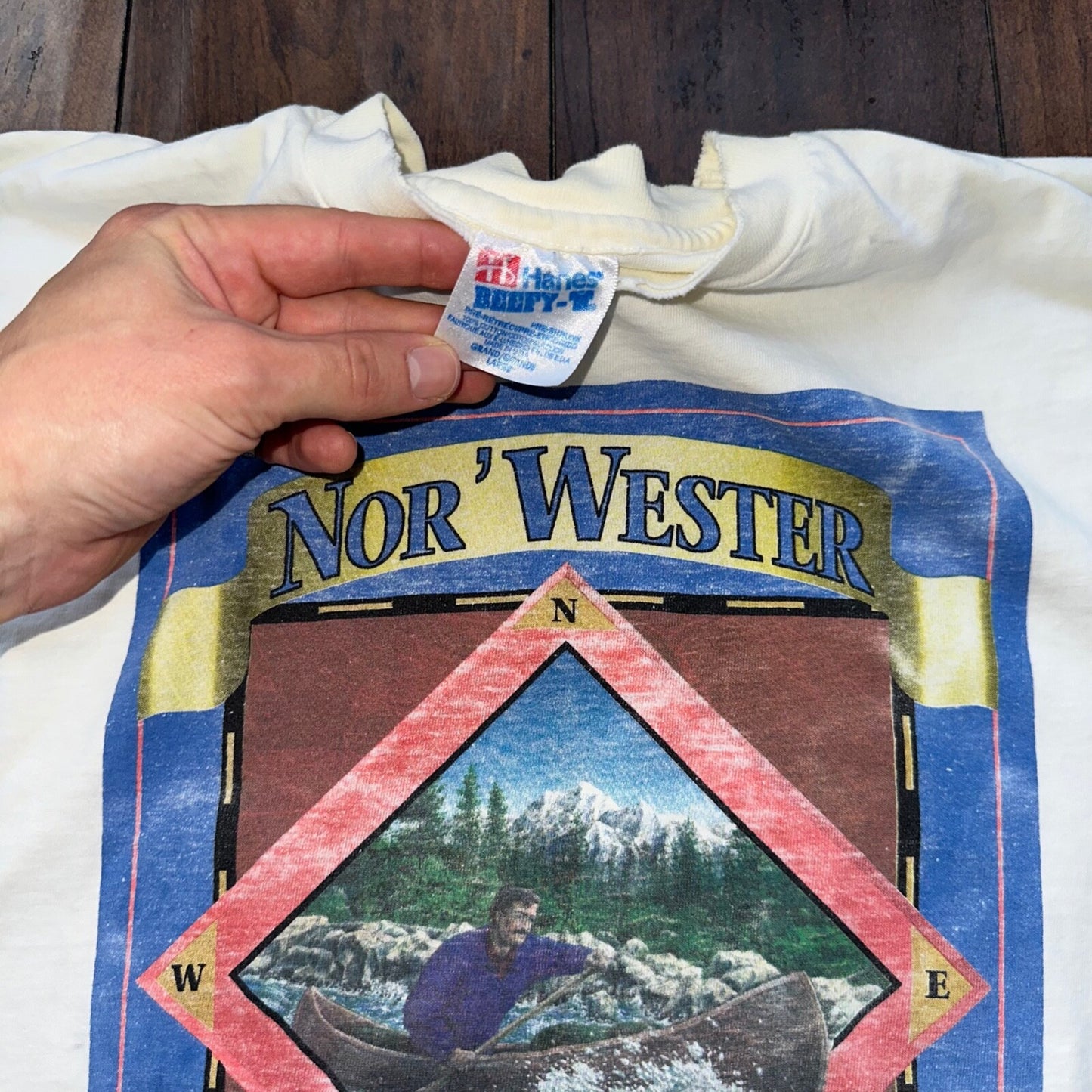 North West Kayak Vintage T Shirt White Thrashed Nor Wester Hefe Weizen Beer Rap