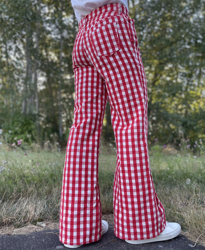Vintage Levis 60s Big E Flare Red Pants Denim Jeans Boot Cut 517 Checkerboard