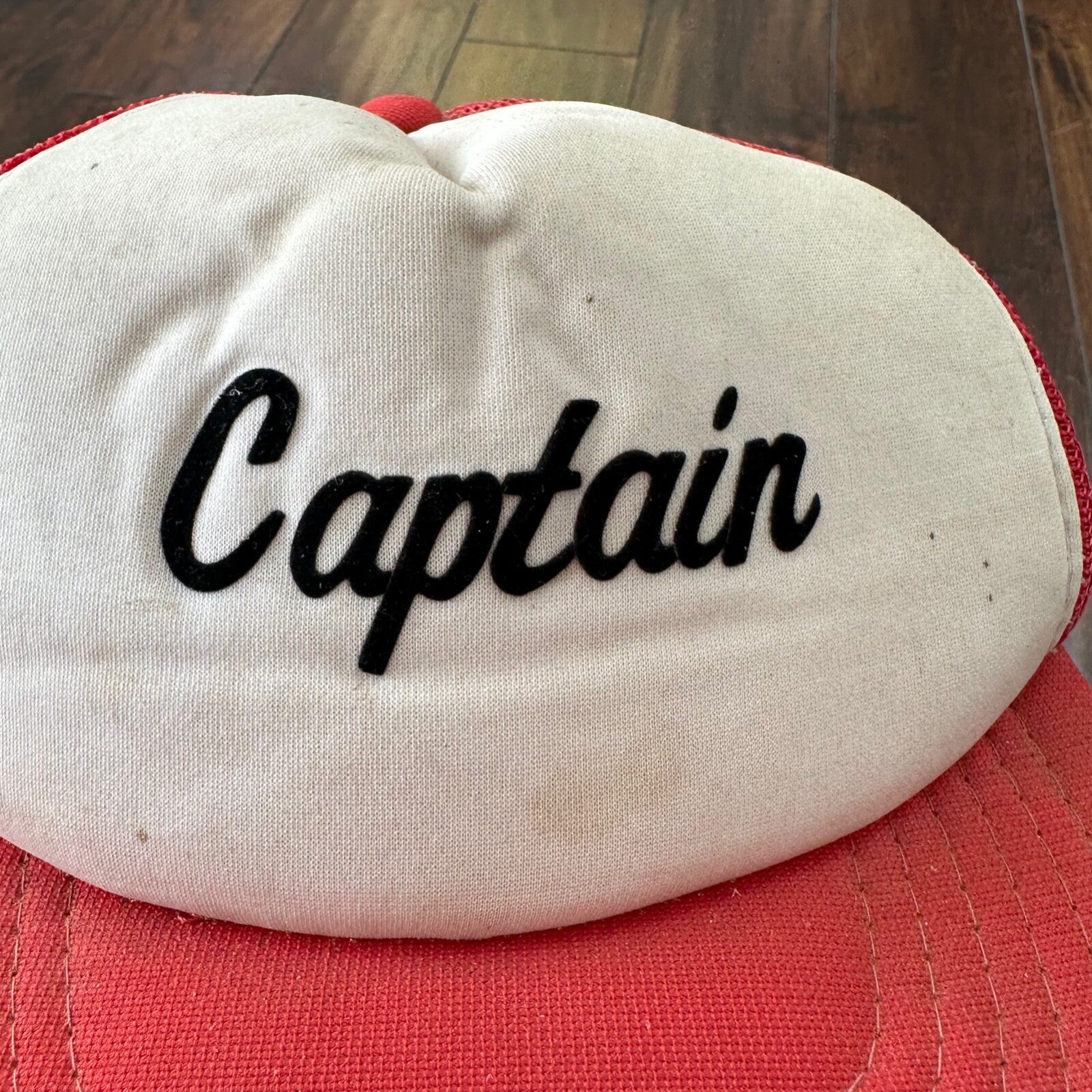 Captain Vintage Hat Cap Snapback Military Red White Flag USA Patrol Chief 80s