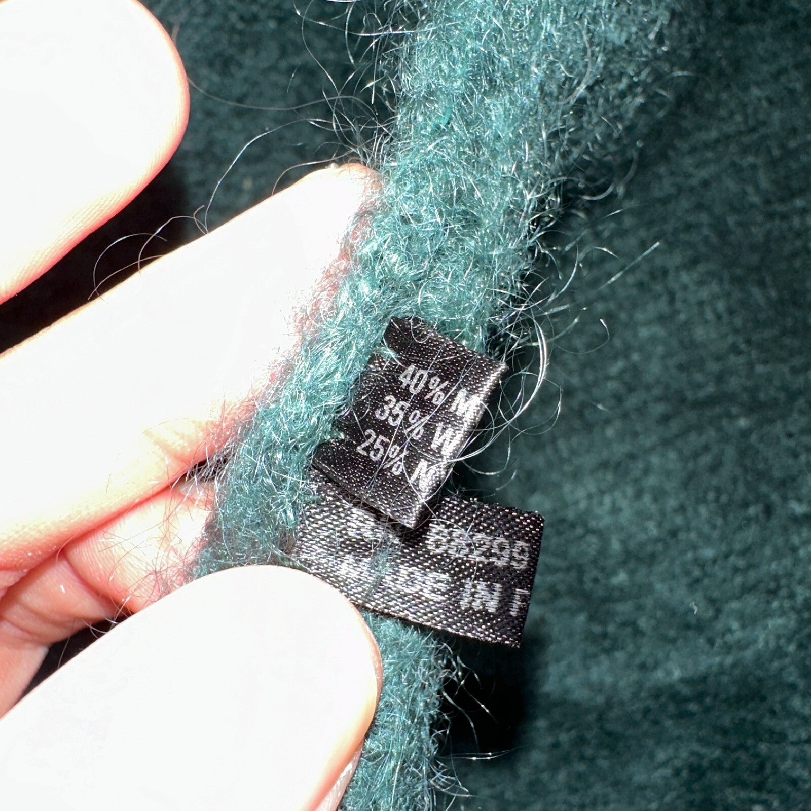 Nordstrom 1970s VTG Green Mohair Wool Winter Scarf and Hat RARE 70s Art Deco