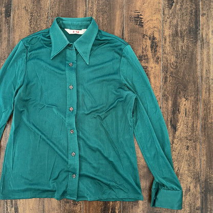 Vintage USA Rockabilly Womens Dress Shirt 60s 70s Night Cool Sanforized Green