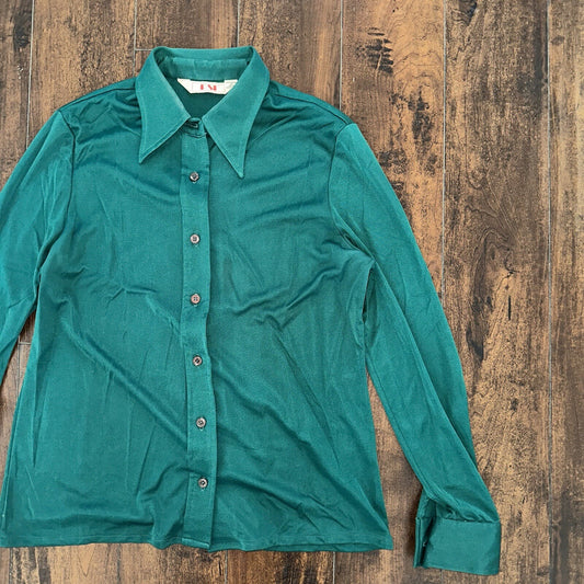 Vintage USA Rockabilly Womens Dress Shirt 60s 70s Night Cool Sanforized Green