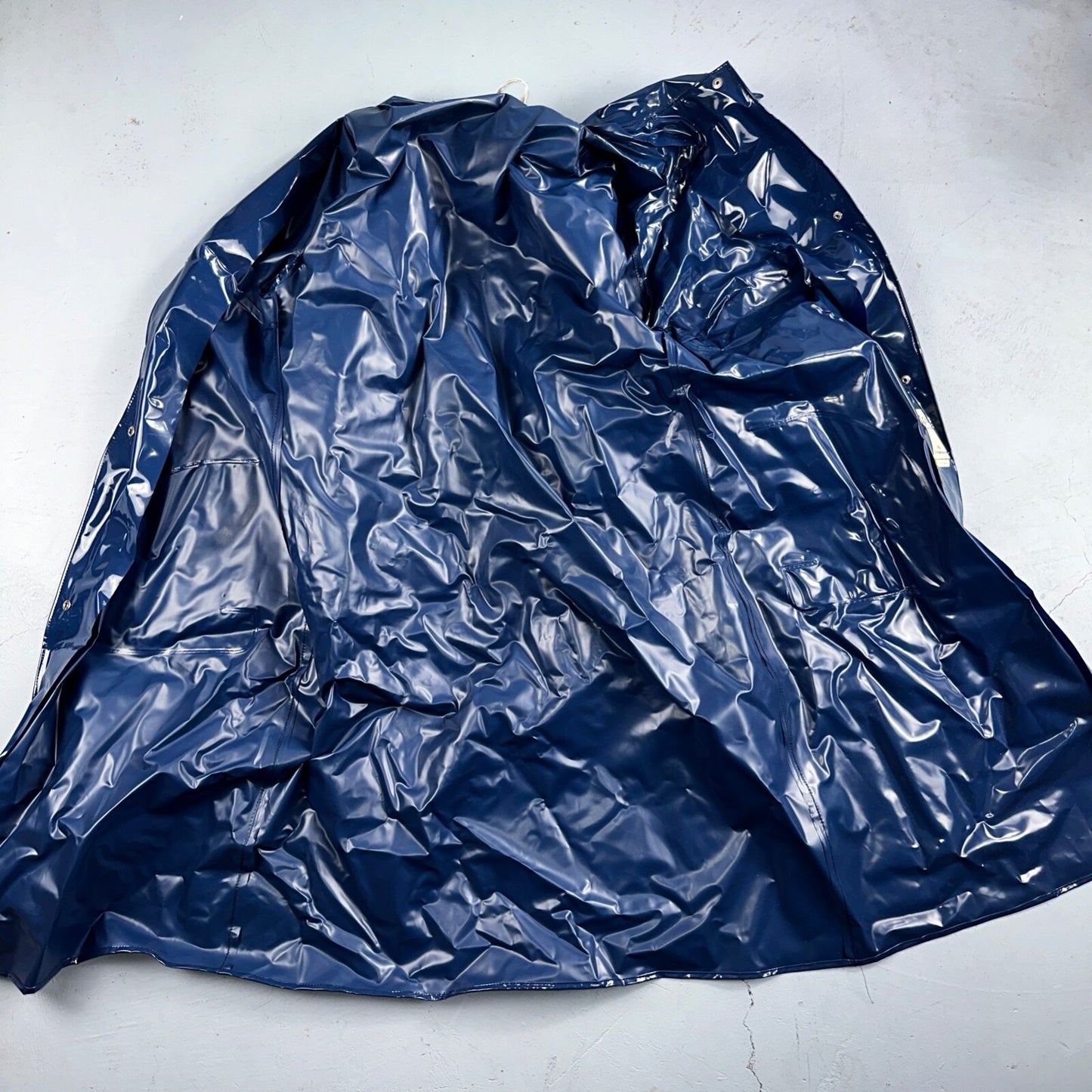 Liliput Womens Blue Trench Raincoat + Bucket Hat Polyester Rubber Vinyl 70s VTG