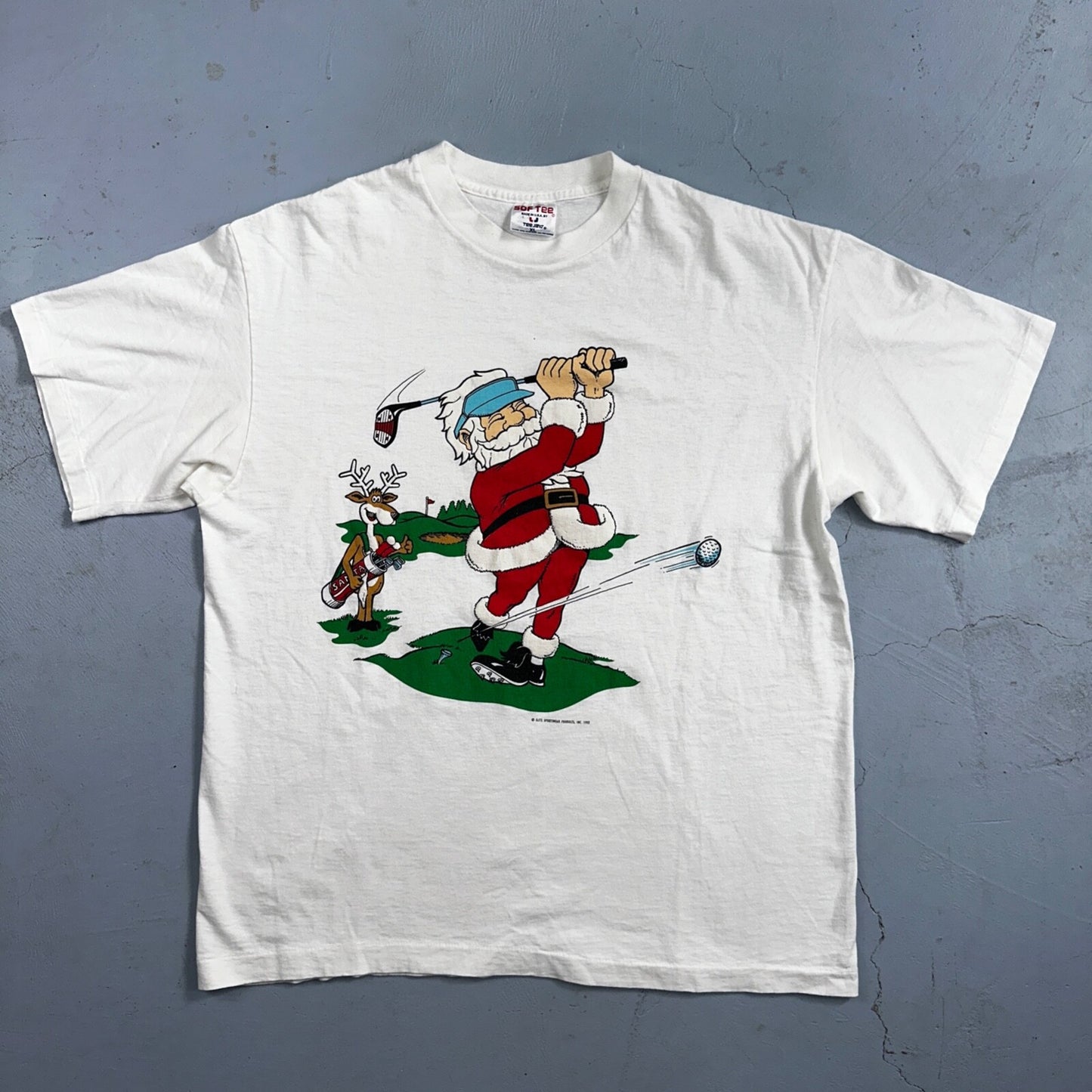 Christmas Santa Claus VTG T Shirt 90s Single Stitch Reindeer Funny Golf Dad XL