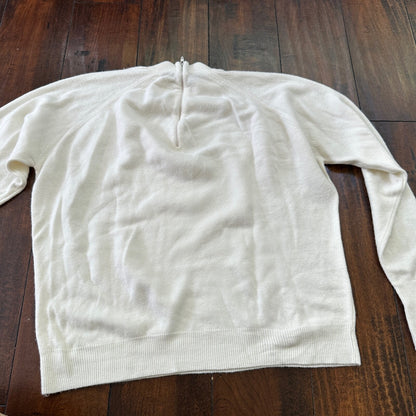Vintage USA Rockabilly Womens White Sweater Zip 60s 70s Top Basic Sanforized
