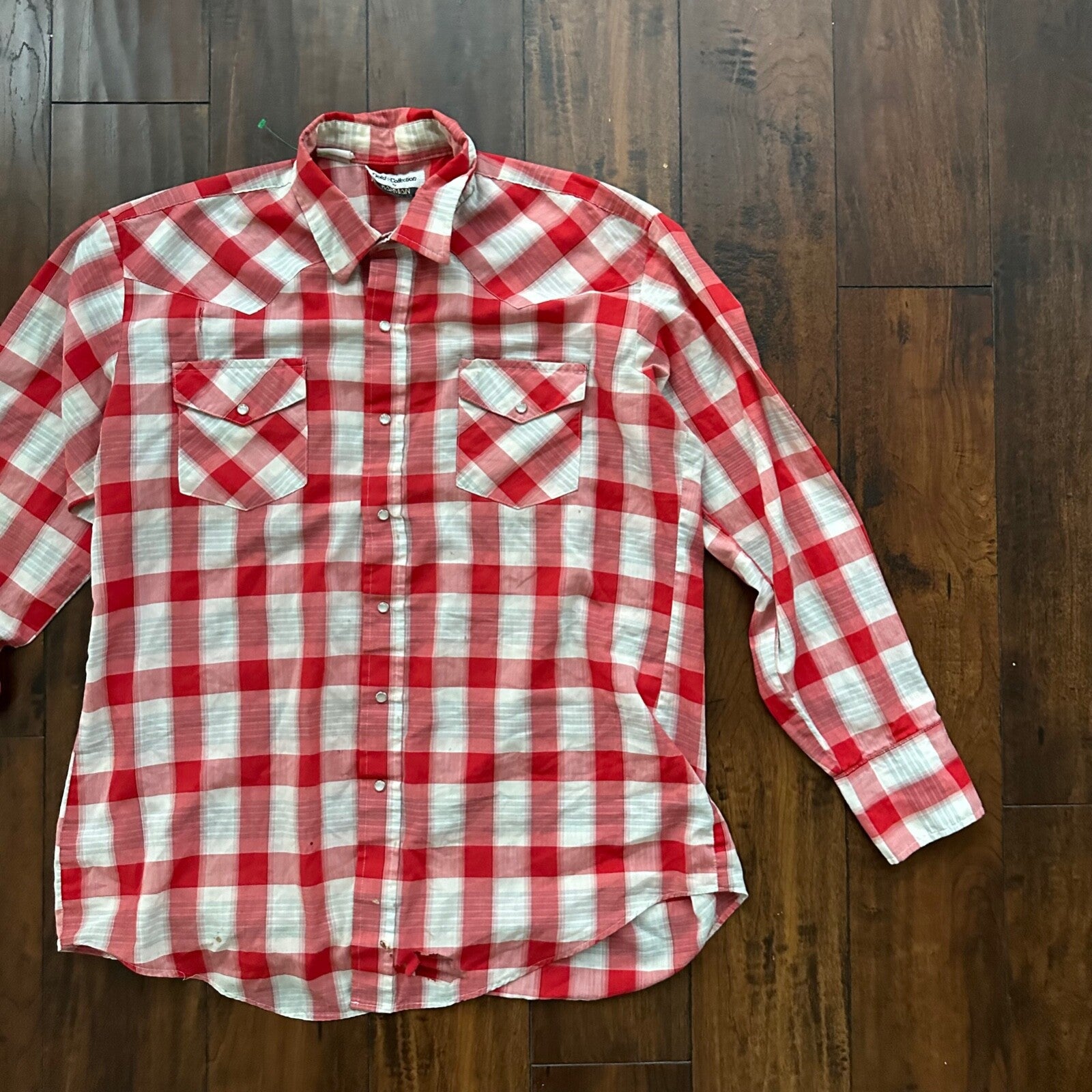 Gold Collection Karman Men's Western Shirt Pearl Snap Red USA Plaid Checker 80s