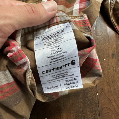 Carhartt Shirt Men M Brown Plaid Button Down Shirt Long Sleeve Casual Outdoor