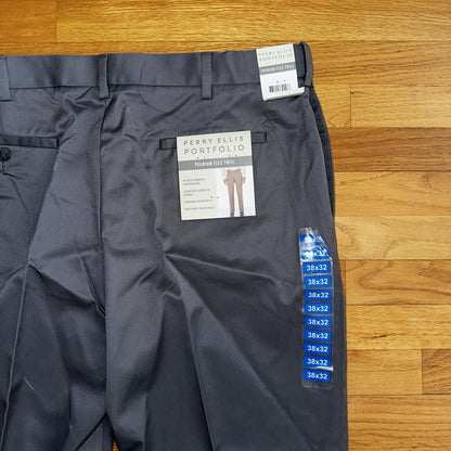 NWT Perry Ellis Portfolio Dress Pants Men 38 x 27 Travel-Luxe Gray Hemmed 32