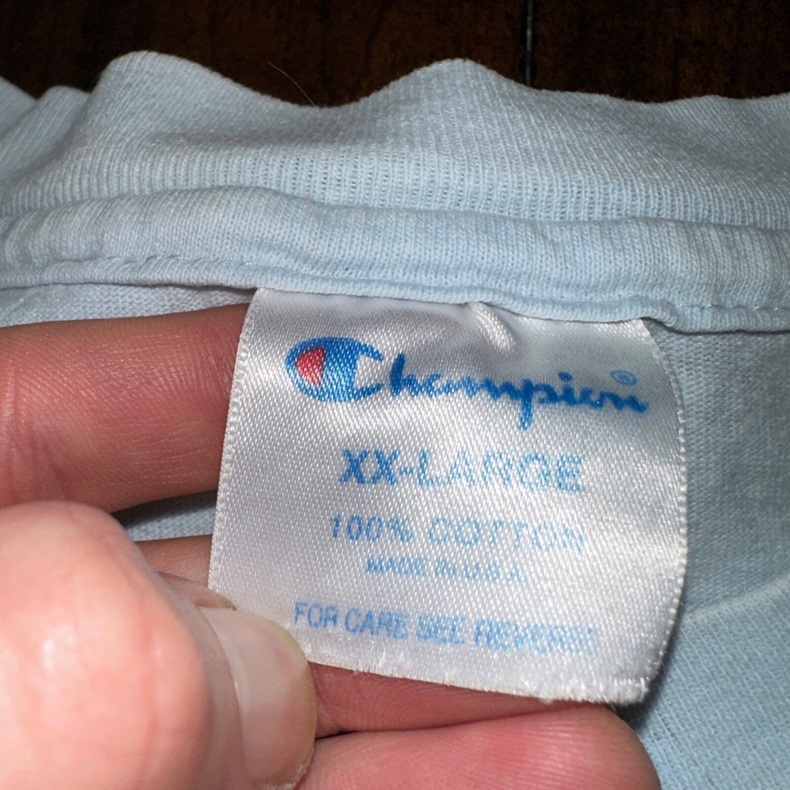 Champion Blue Basic Blank 80s USA Vintage T Shirt Single Stitch Thrashed Cool 2X