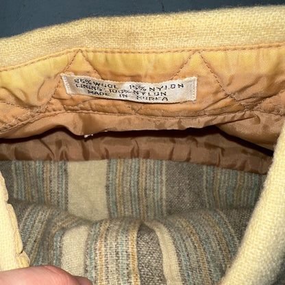 Arrow Shelter Bay Wool Mens Shirt Button Up M Brown Plaid Flannel Striped 80s