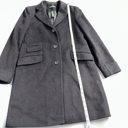 Lauren Ralph Lauren Womens Black Herringbone Wool Blended Overcoat 6 Lined