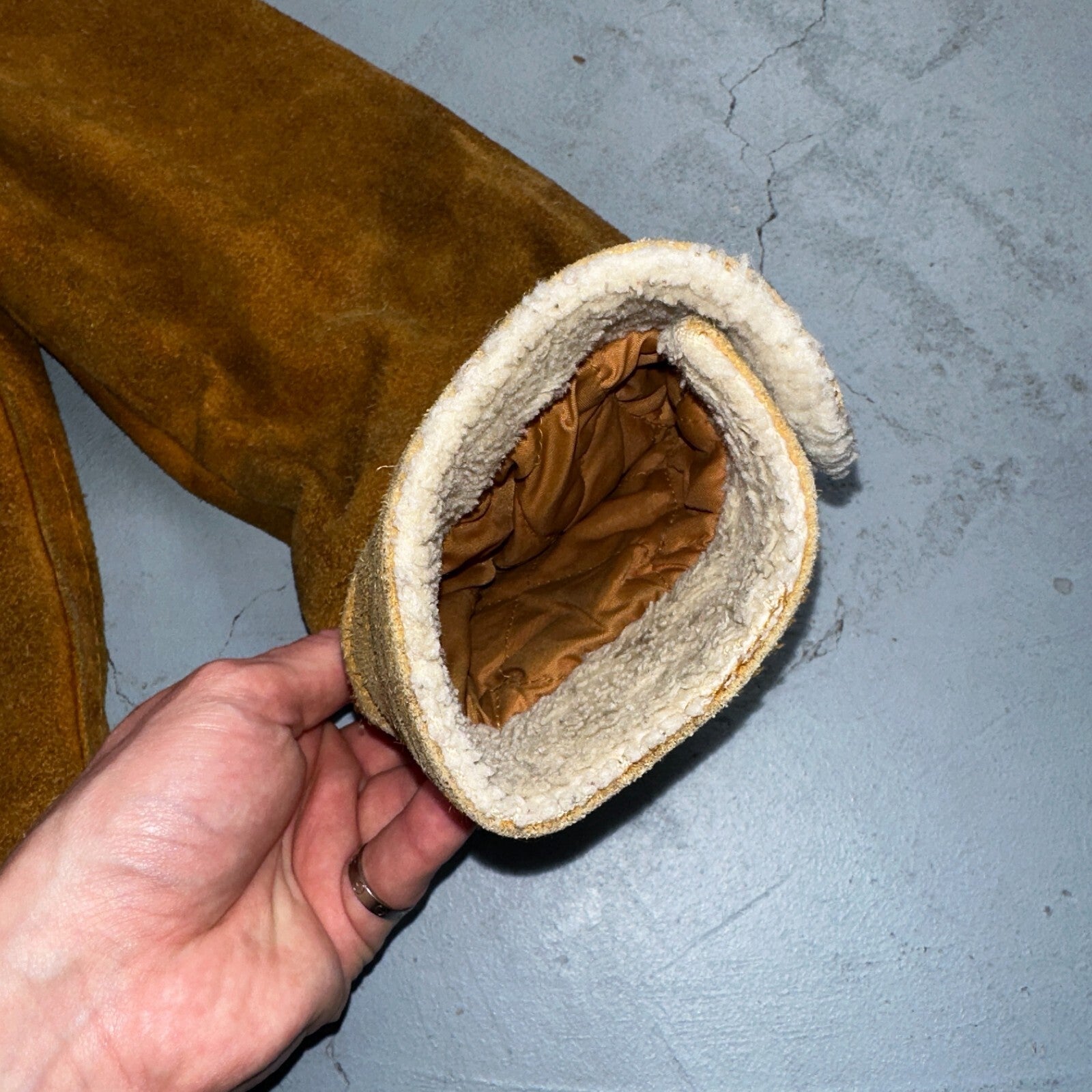 Vintage Suede Grande Bay Rancher Trucker Sherpa Lined Jacket Coat Men's 36