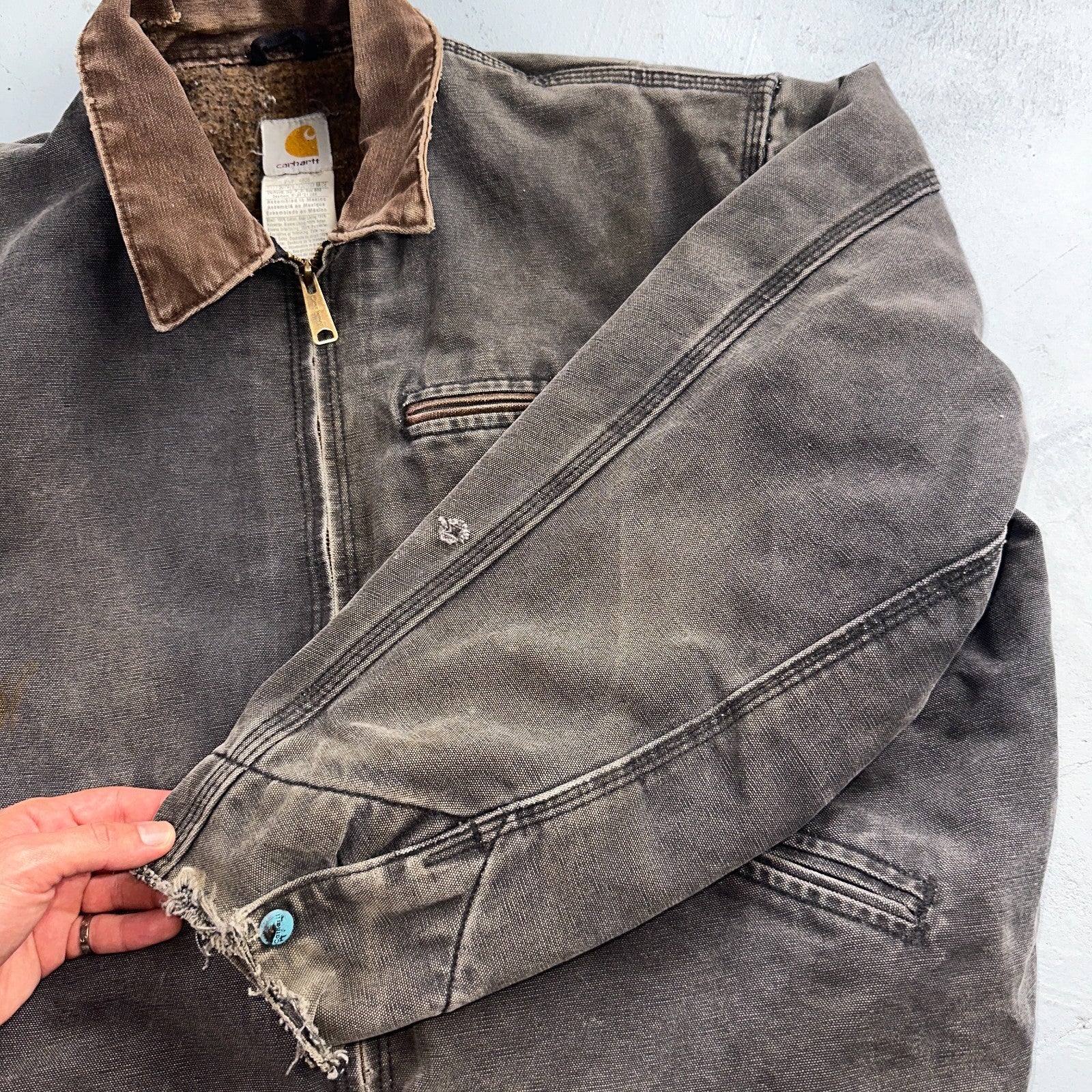 Carhartt VTG Detroit Jacket Men's 2XL Lined Blanket Workwear J97 BLK Thrashed