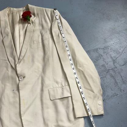 VTG Mens Suit 42 Jacket Coat 1970s Rockabilly 60s 70s USA White Thin Cream Rose