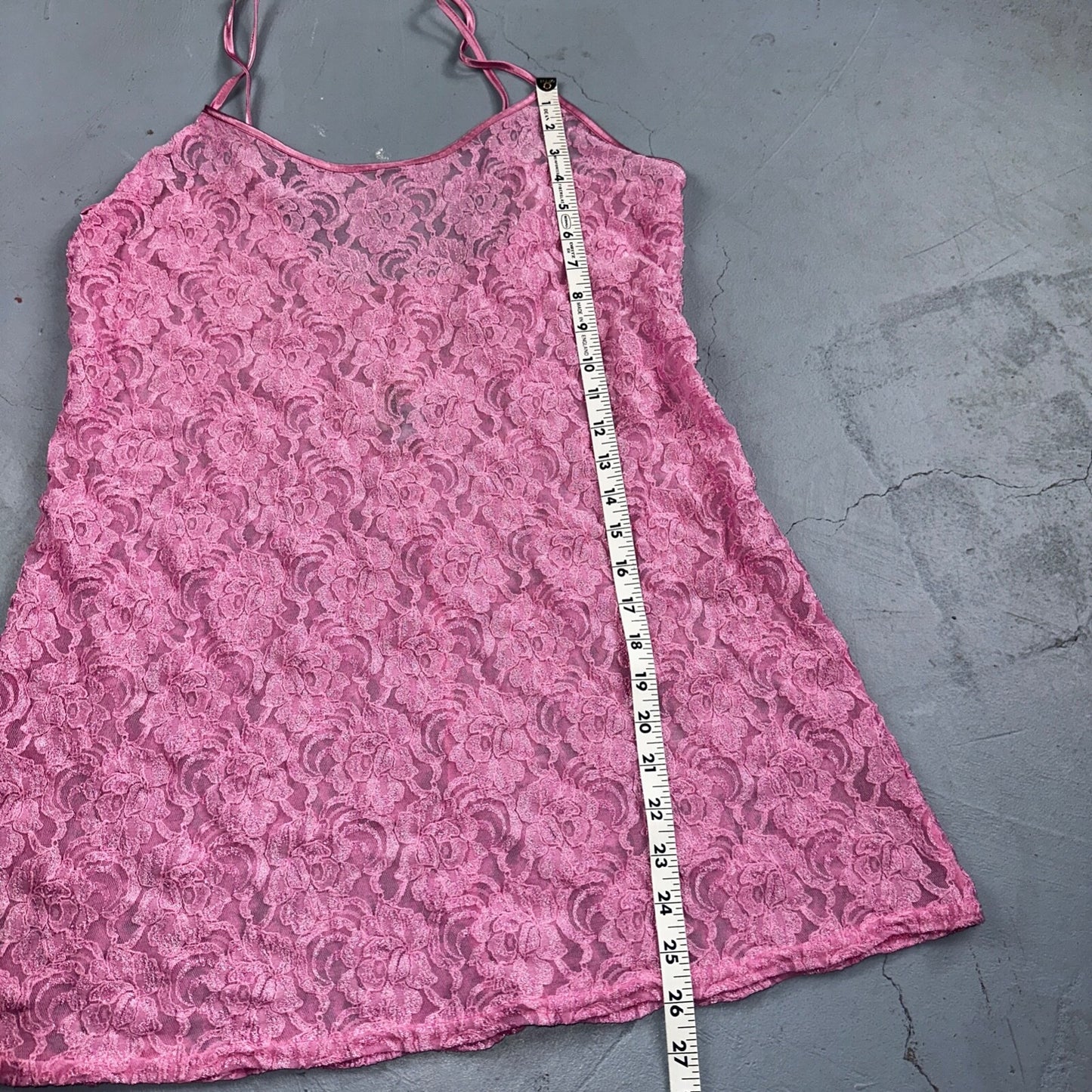 Soft Sensations 80s VTG Women's Lace Trim Satin Mini Slip Lingerie Dress Pink