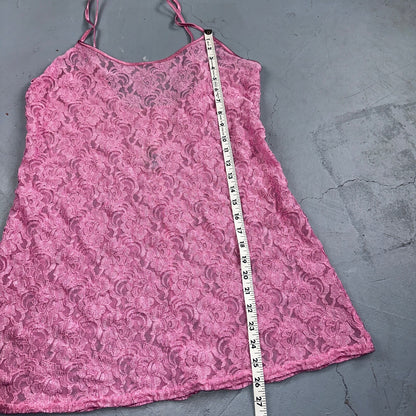 Soft Sensations 80s VTG Women's Lace Trim Satin Mini Slip Lingerie Dress Pink