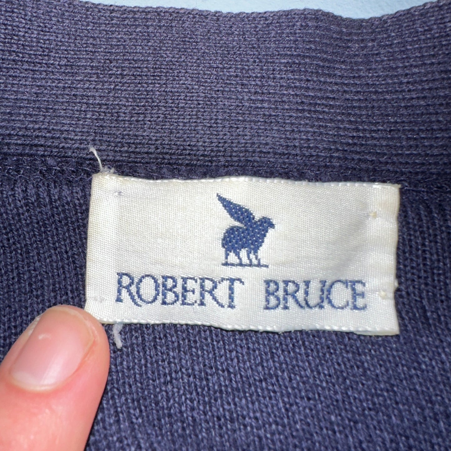 Vintage 70s Robert Bruce Cardigan Sweater Adult XL Navy Grandpa Grunge Faded