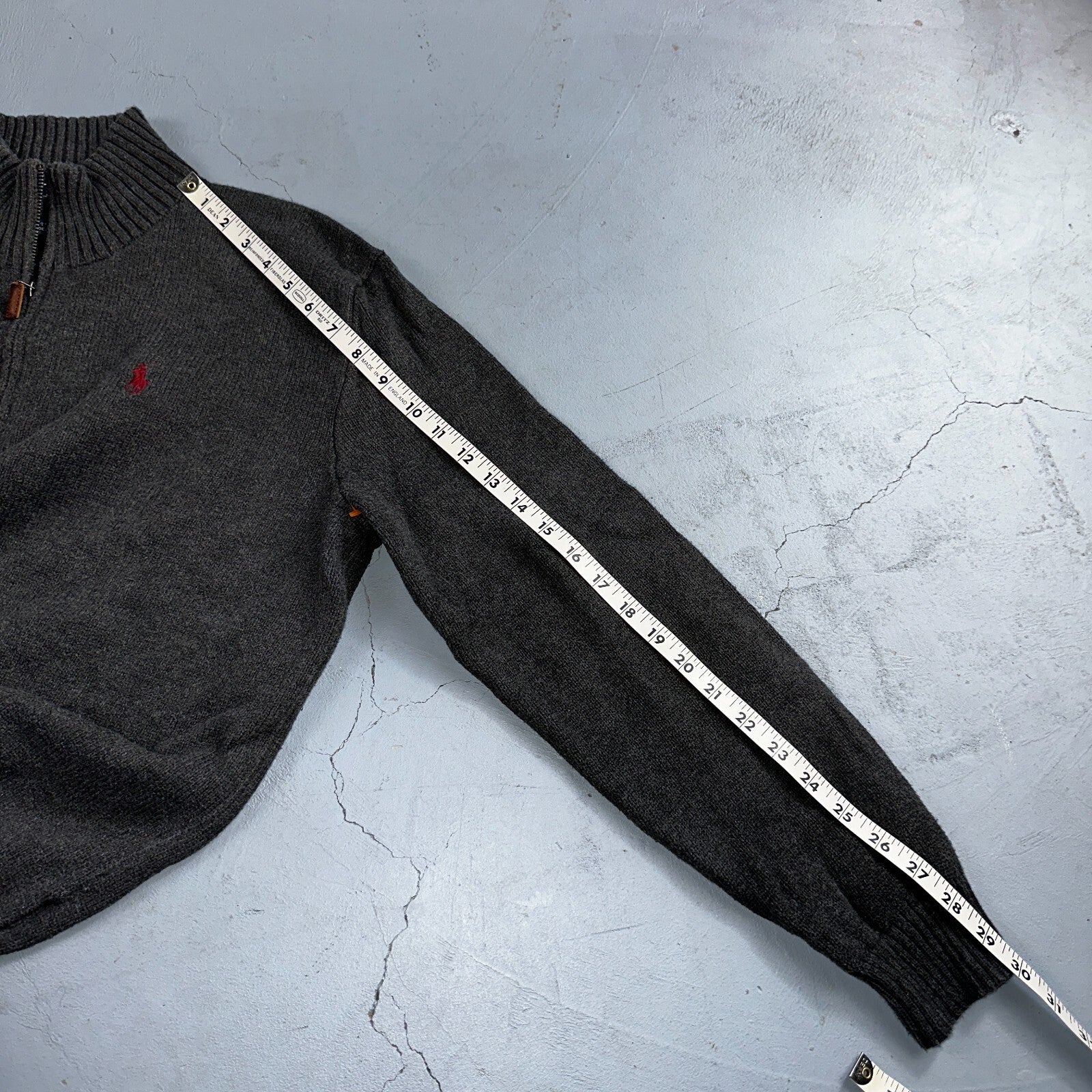 Polo Ralph Lauren Sweater VTG L Gray Cotton Long Sleeve Mock Neck Quarter Zip