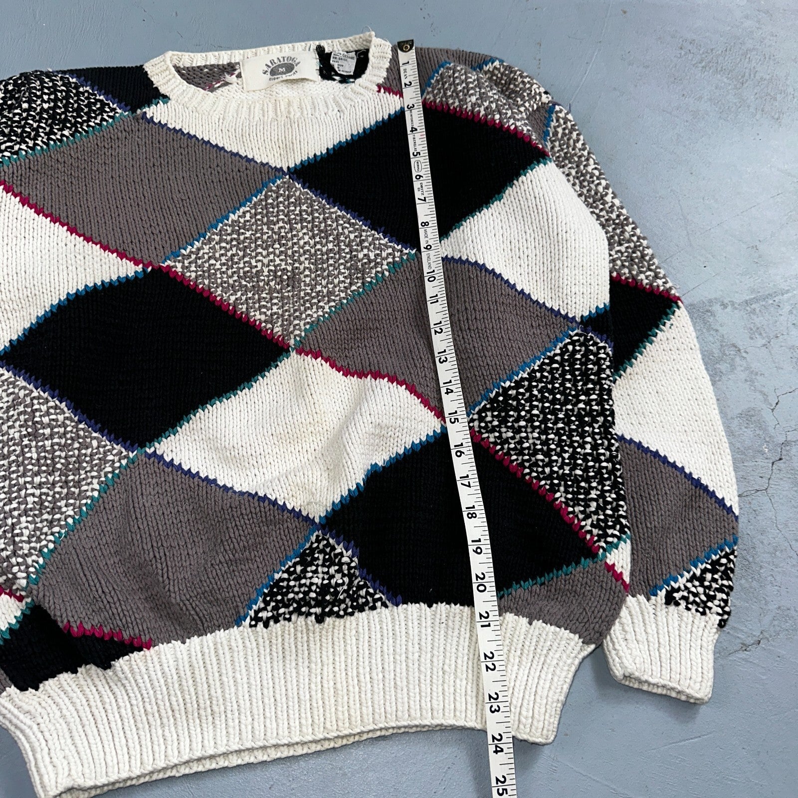 Vintage 80s Saratoga Robert Peritz Striped Cotton Cable Knit Golf Sweater Chic