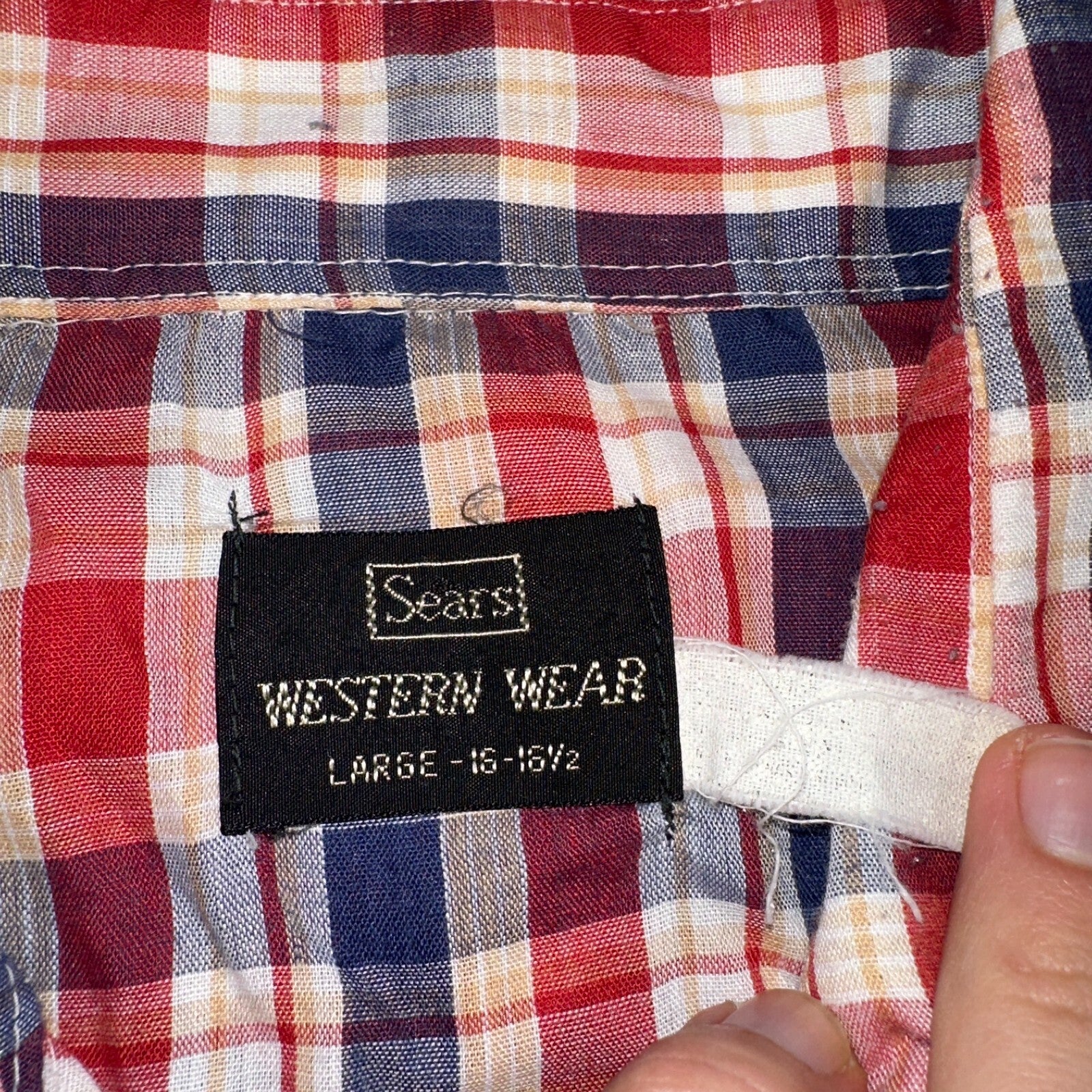 Sears VTG Western Wear L Plaid Ranch Rodeo Shirt Jacket Pearl Snap Red 16