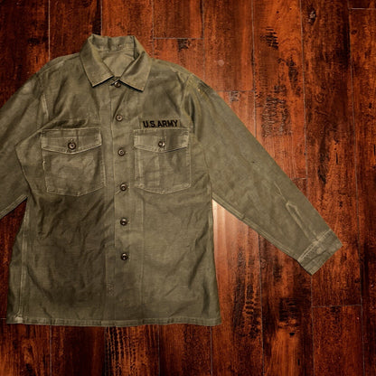 Vintage US Military Shirt OG-107 Vietnam 1970s DSA 1975 Post WWII Camo Green