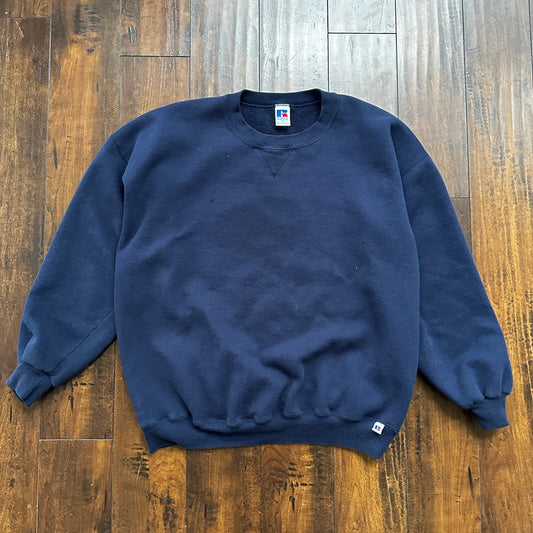 Vintage Russell Athletic Sweatshirt Navy Blue 2XL 90s Kanye V USA Basic Clean