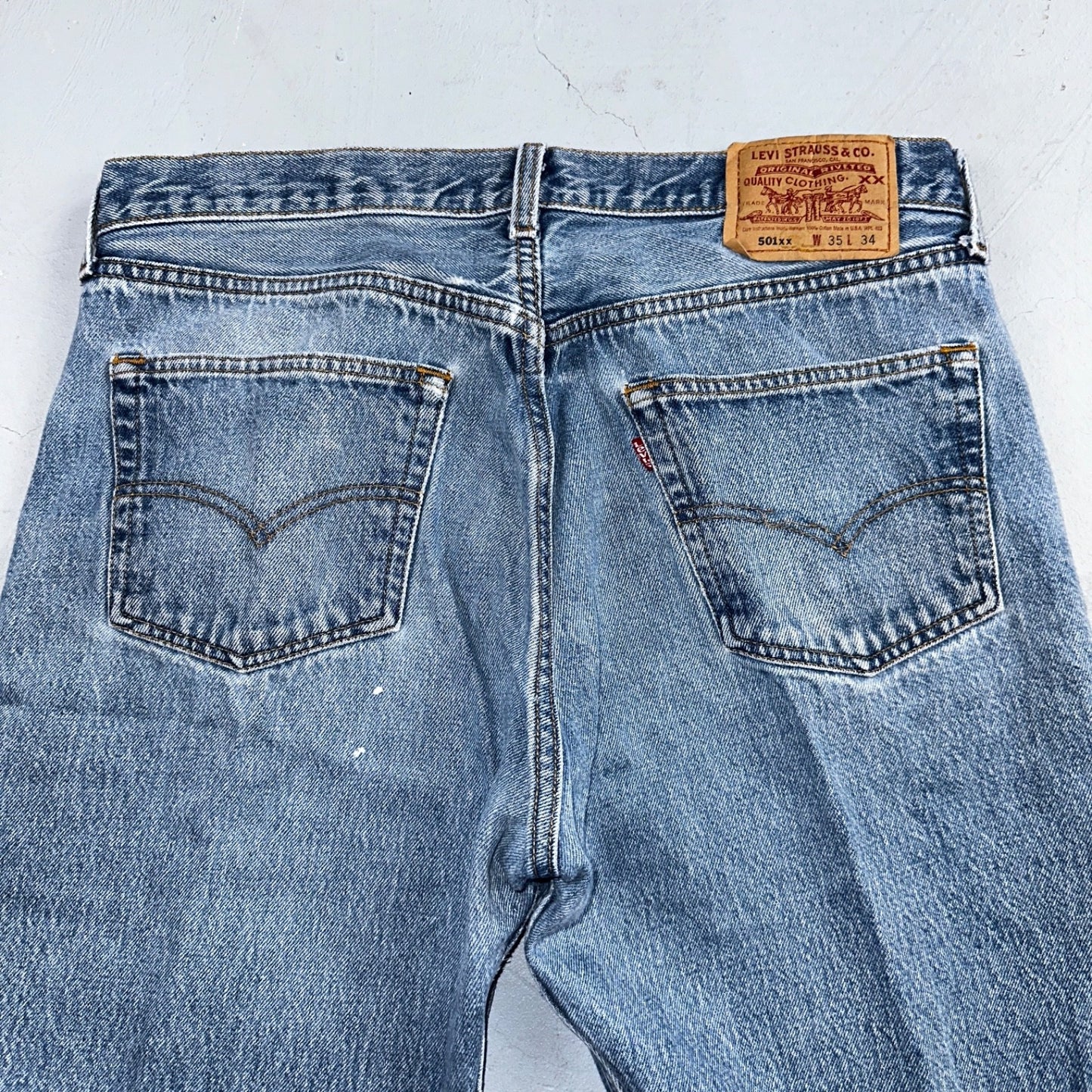 Levis 501 Vintage 90s USA XX Straight Leg Jeans Blue Light Wash 35x34 Act 33x30