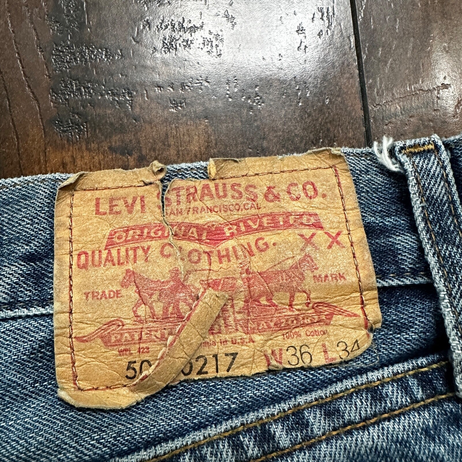 Levis LVC Big E VTG 90s Redline Selvedge Denim 505 Jeans USA Thrashed 36x34 501