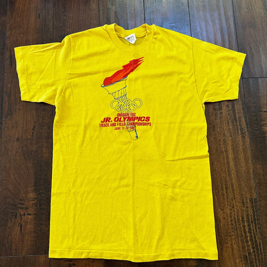 Oregon Olympics 1985 Vintage T Shirt 80s Yellow Sport T Torch Fire Portland Rare