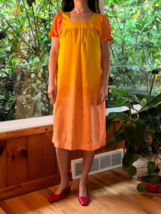 VTG 1980s Dress Grandmacore Cottagecore Casual Rockabilly Orange Chic Boho