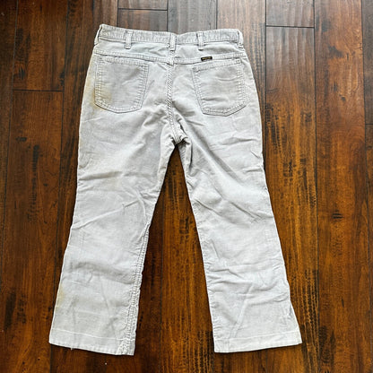 VTG 60s Wrangler USA Grey Corduroy Pants 34S 70s 33x23 Capri Cut Cowboy RARE