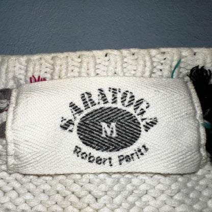 Vintage 80s Saratoga Robert Peritz Striped Cotton Cable Knit Golf Sweater Chic