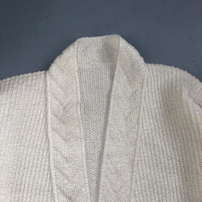 Vintage White Knit Sweater Cardigan Womens 70s 80s Basic Cozy Kimono Robe