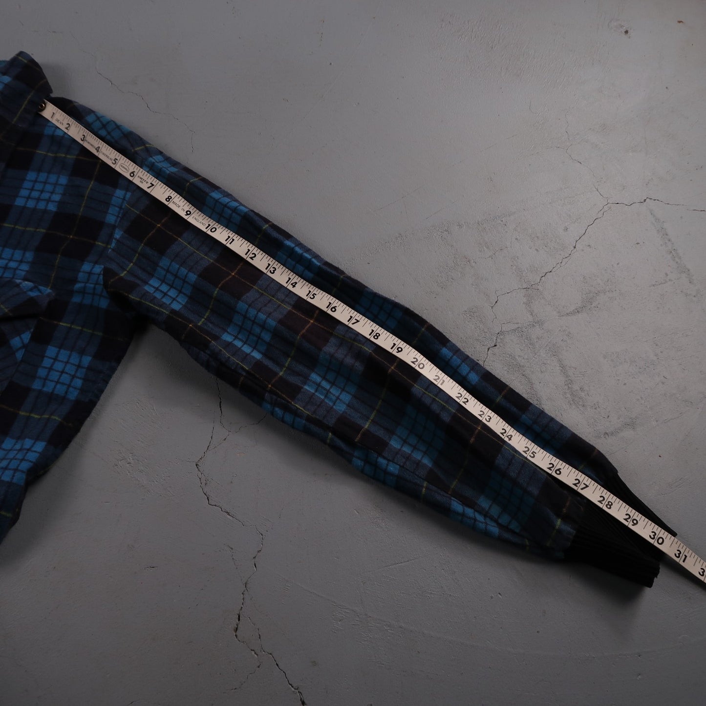 VTG 1970s Men's L Blue Flannel Shirt Black Ribbed Ricky Monzini USA Rockabilly