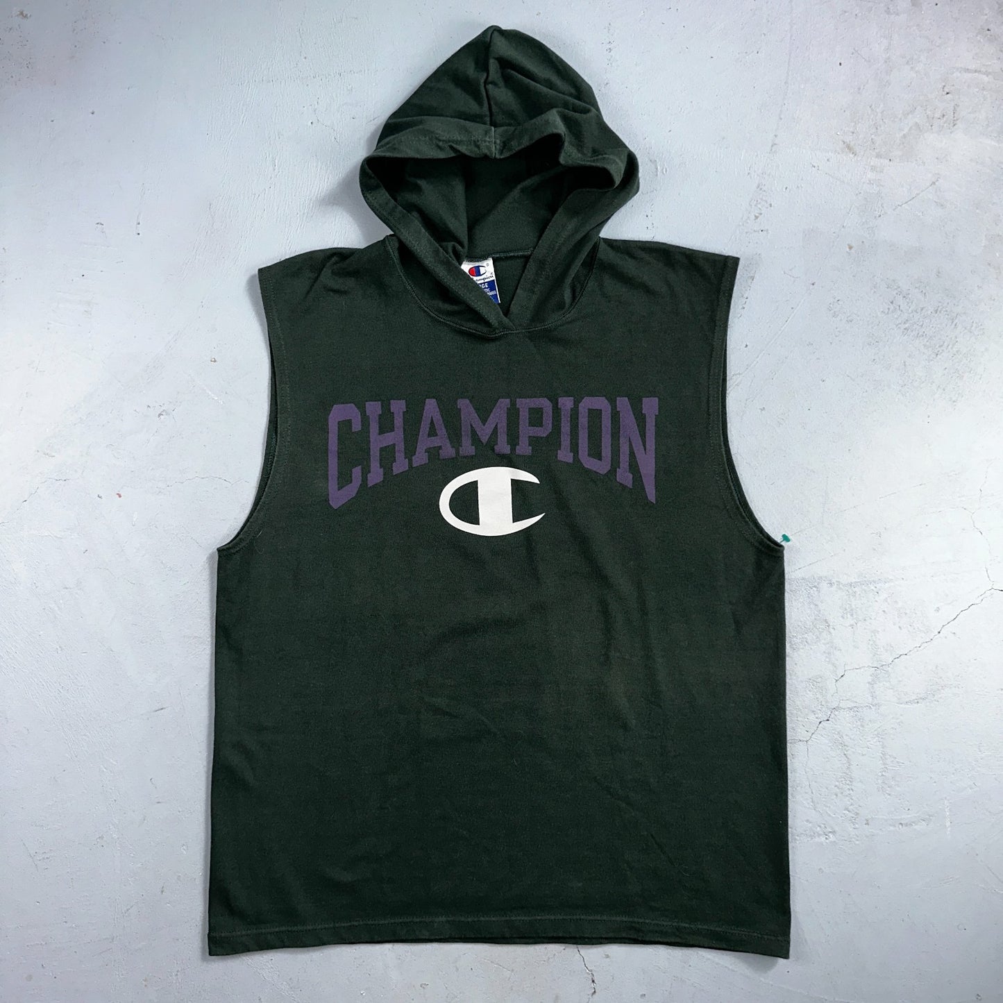 Vintage Champion Shirt Mens L Green Hoodie Sleeveless Workout Gym Boxing USA