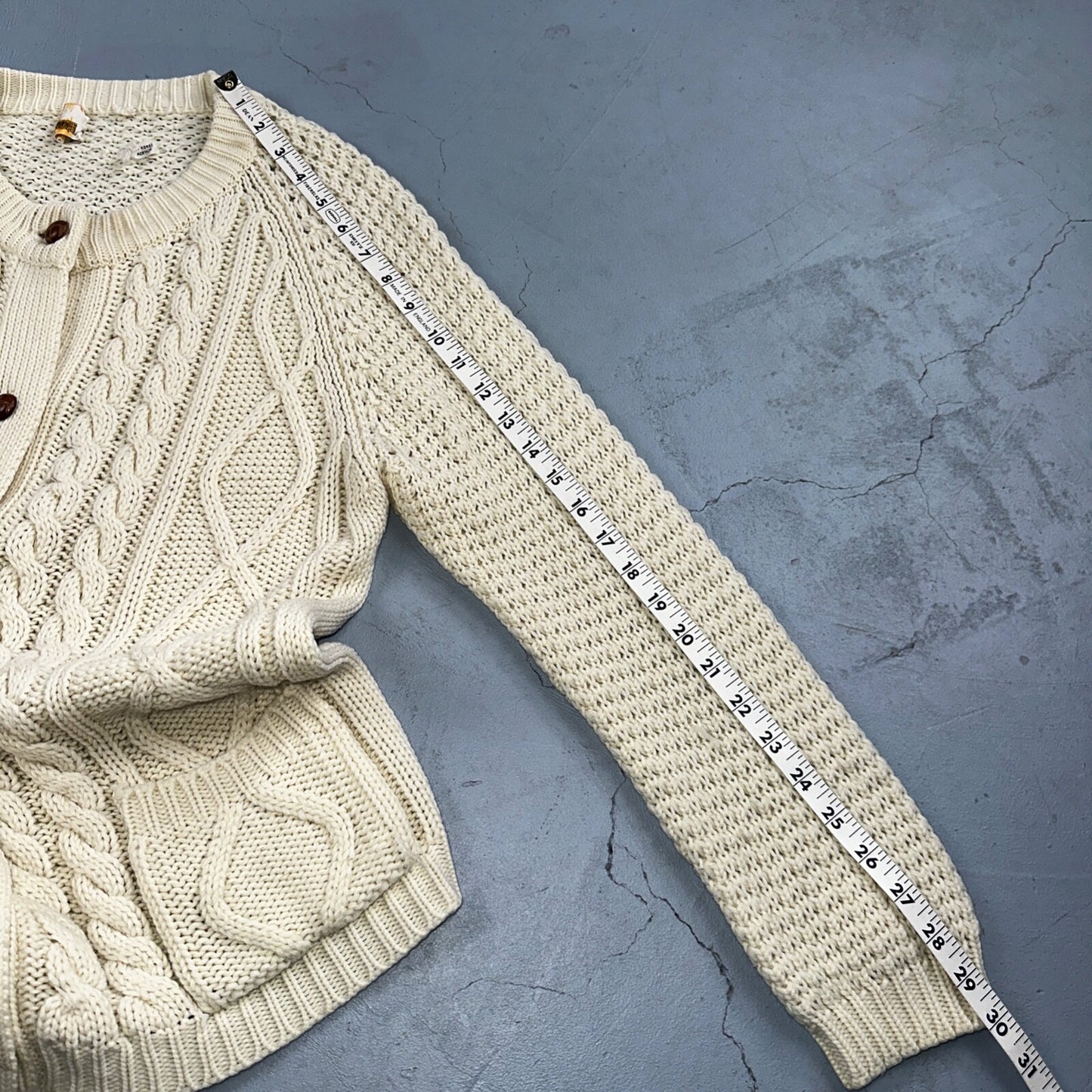 Vintage Hudson Bay Cardigan Acrylic Sweater Ivory Cable Knit Fisherman 80s Korea