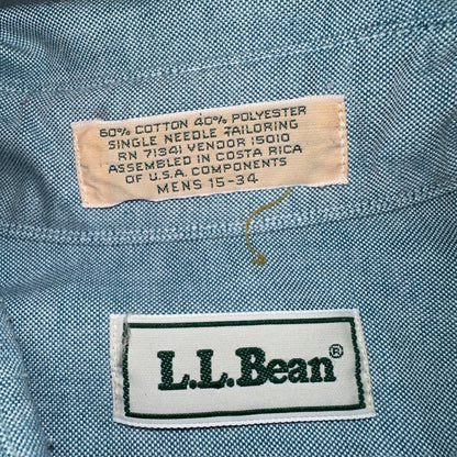 LL Bean Chambray Shirt Mens Size 15 34 Reg Button Long Sleeve Blue Cotton